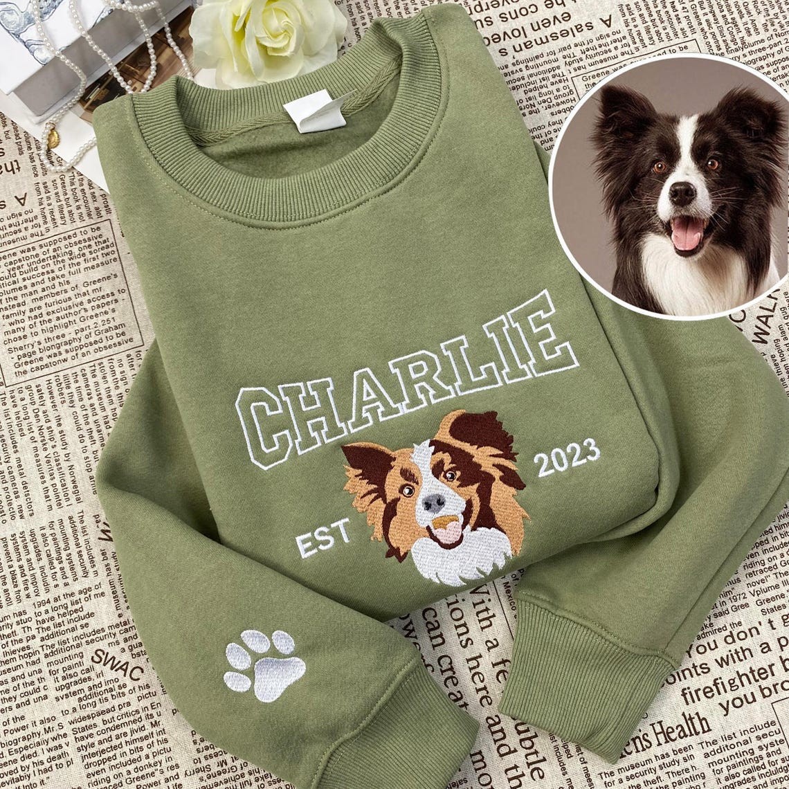 Sweat-shirt personnalisé avec portrait d'animal de compagnie brodé pour les amoureux des animaux