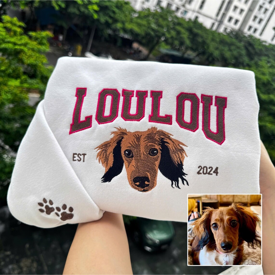 Sweat-shirt brodé personnalisé avec le visage et le nom de votre chien, cadeau souvenir pour les amoureux des animaux