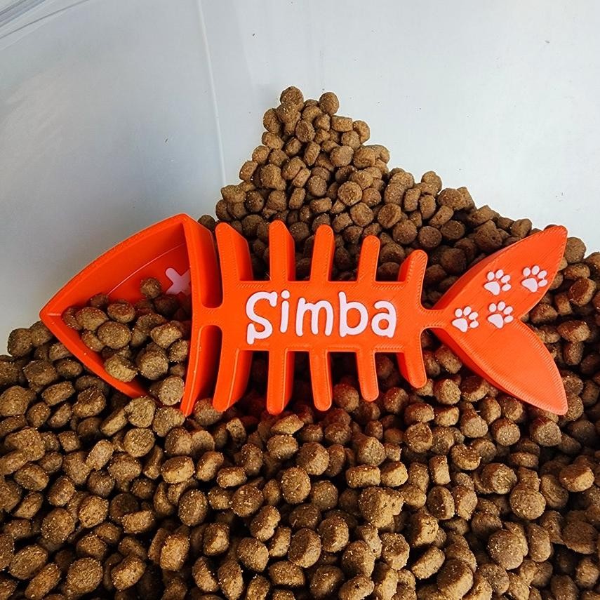 Pelle à nourriture pour chat personnalisée en forme de squelette de poisson avec nom, cadeau pour les amoureux des animaux