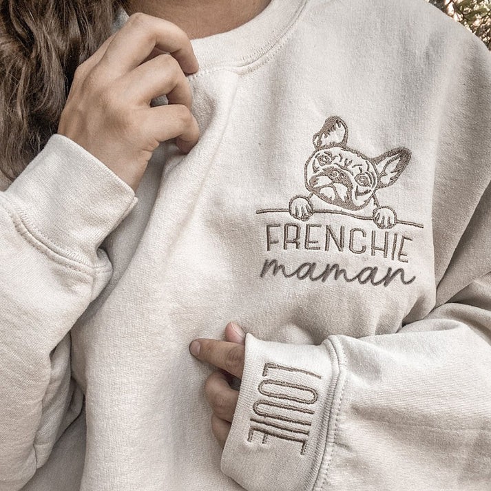Sweatshirt à capuche avec nom de l'animal brodé Portrait de l'animal de compagnie Cadeau pour les amoureux des chiens et des animaux de compagnie