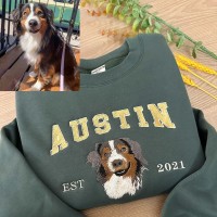 Sweat-shirt personnalisé avec visage et nom de l'animal de compagnie brodé pour les amoureux des animaux de compagnie