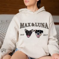 Sweatshirt à capuche brodé personnalisé avec le visage et le nom de votre animal de compagnie, cadeau idéal pour les amoureux des chiens et des chats