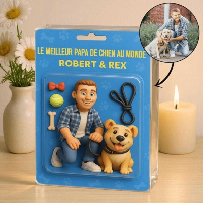 Figurine de papa chien personnalisée en bloc acrylique, plaque photo personnalisée, cadeaux de fête des pères pour les amoureux des animaux
