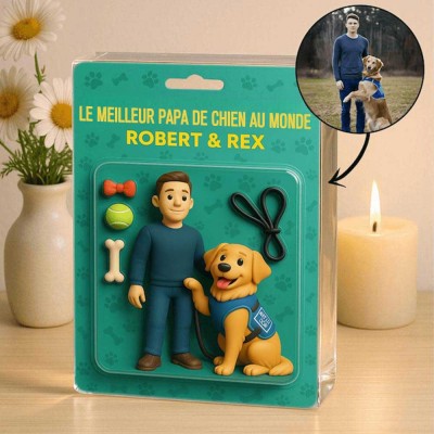 Figurine de papa chien personnalisée en bloc acrylique, plaque photo personnalisée, cadeaux de fête des pères pour les amoureux des animaux