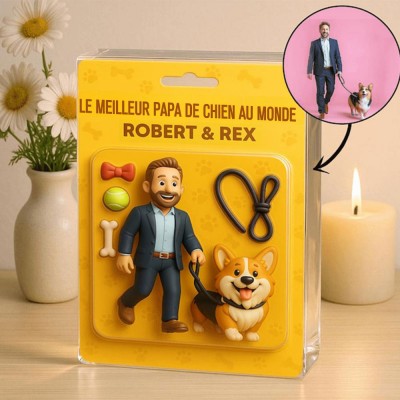 Figurine de papa chien personnalisée en bloc acrylique, plaque photo personnalisée, cadeaux de fête des pères pour les amoureux des animaux