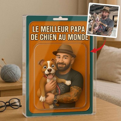Figurine de papa chien personnalisée en bloc acrylique, plaque photo personnalisée, cadeaux de fête des pères pour les amoureux des animaux