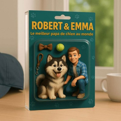 Figurine de papa chien personnalisée en bloc acrylique, plaque photo personnalisée, cadeaux de fête des pères pour les amoureux des animaux