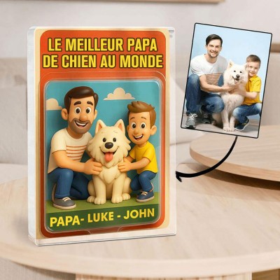 Figurine de papa chien personnalisée en bloc acrylique, plaque photo personnalisée, cadeaux de fête des pères pour les amoureux des animaux