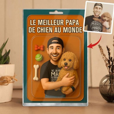 Figurine de papa chien personnalisée en bloc acrylique, plaque photo personnalisée, cadeaux de fête des pères pour les amoureux des animaux