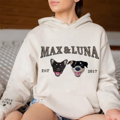 Sweatshirt à capuche brodé personnalisé avec le visage et le nom de votre animal de compagnie, cadeau idéal pour les amoureux des chiens et des chats