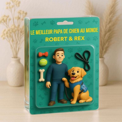 Figurine de papa chien personnalisée en bloc acrylique, plaque photo personnalisée, cadeaux de fête des pères pour les amoureux des animaux