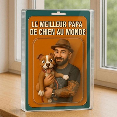 Figurine de papa chien personnalisée en bloc acrylique, plaque photo personnalisée, cadeaux de fête des pères pour les amoureux des animaux