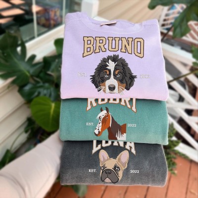 Sweat-shirt personnalisé avec portrait d'animal de compagnie brodé pour les amoureux des animaux