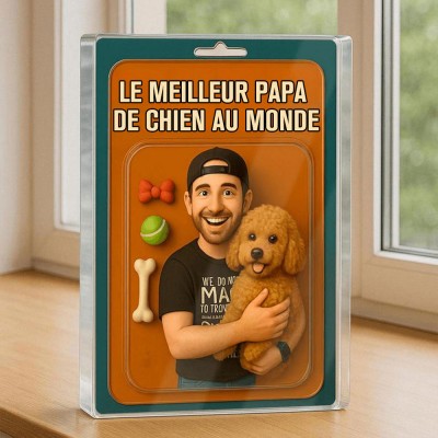 Figurine de papa chien personnalisée en bloc acrylique, plaque photo personnalisée, cadeaux de fête des pères pour les amoureux des animaux