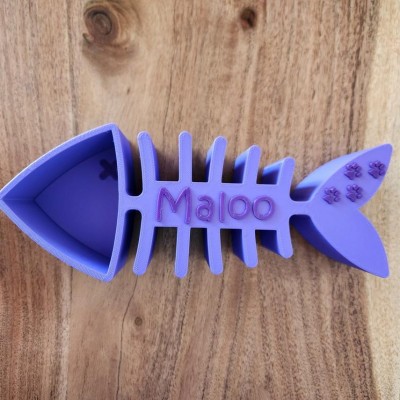 Pelle à nourriture pour chat personnalisée en forme de squelette de poisson avec nom, cadeau pour les amoureux des animaux